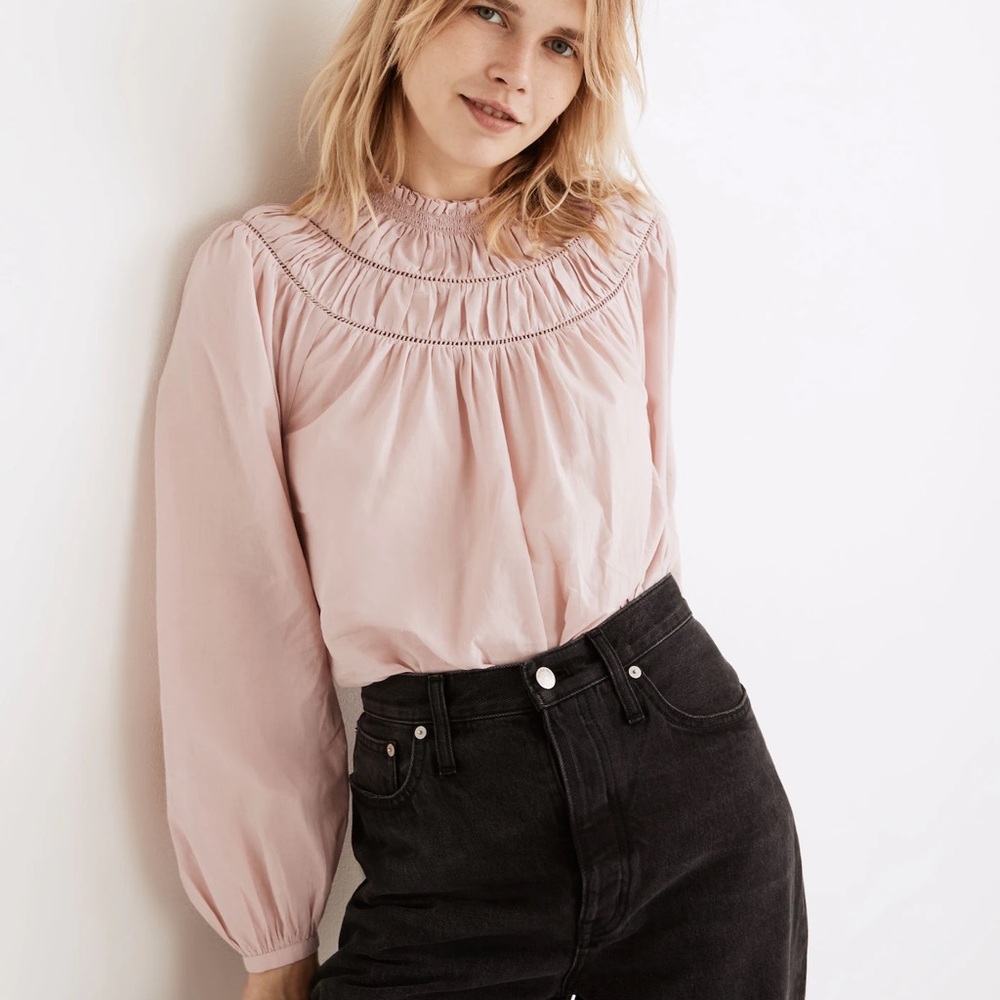 Madewell Ladder-Trim Gathered-Neck Top